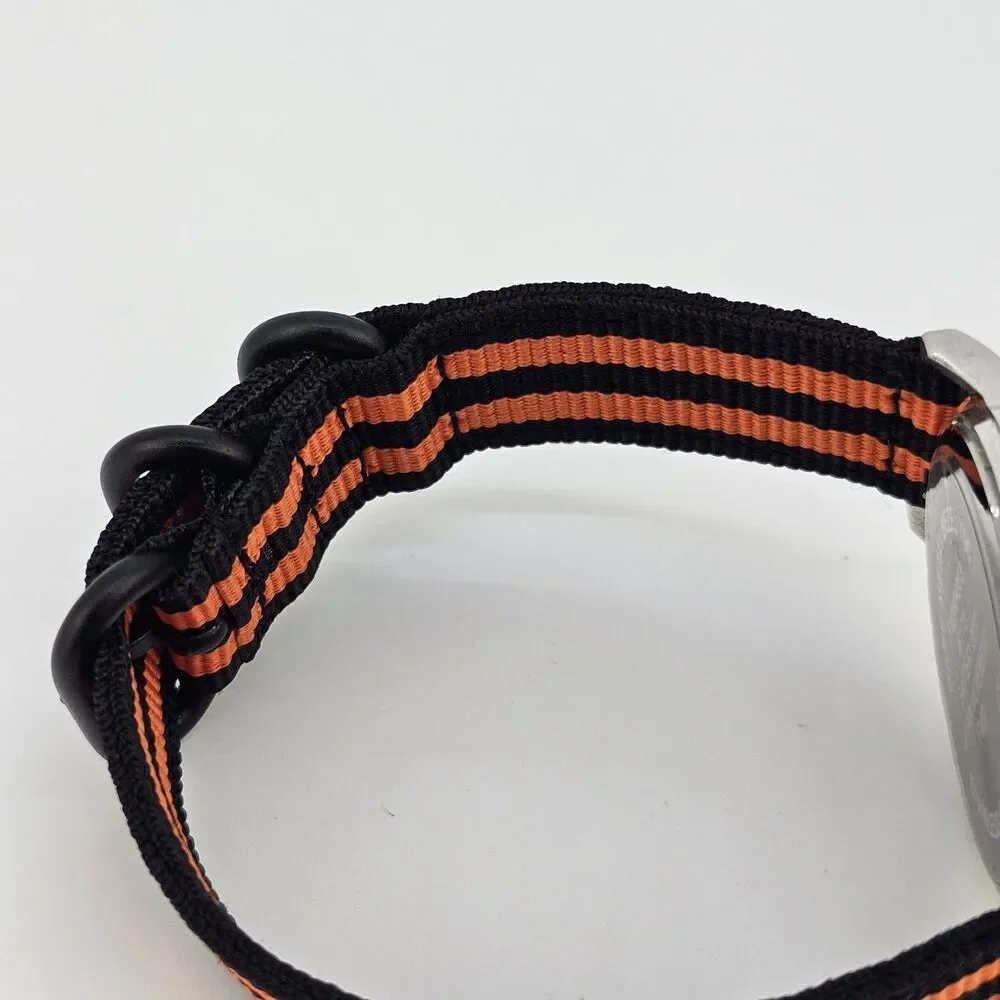 Men's Diamond Watch 40MM Black Dial New Black‎ Orange Canvas Bands New Battery